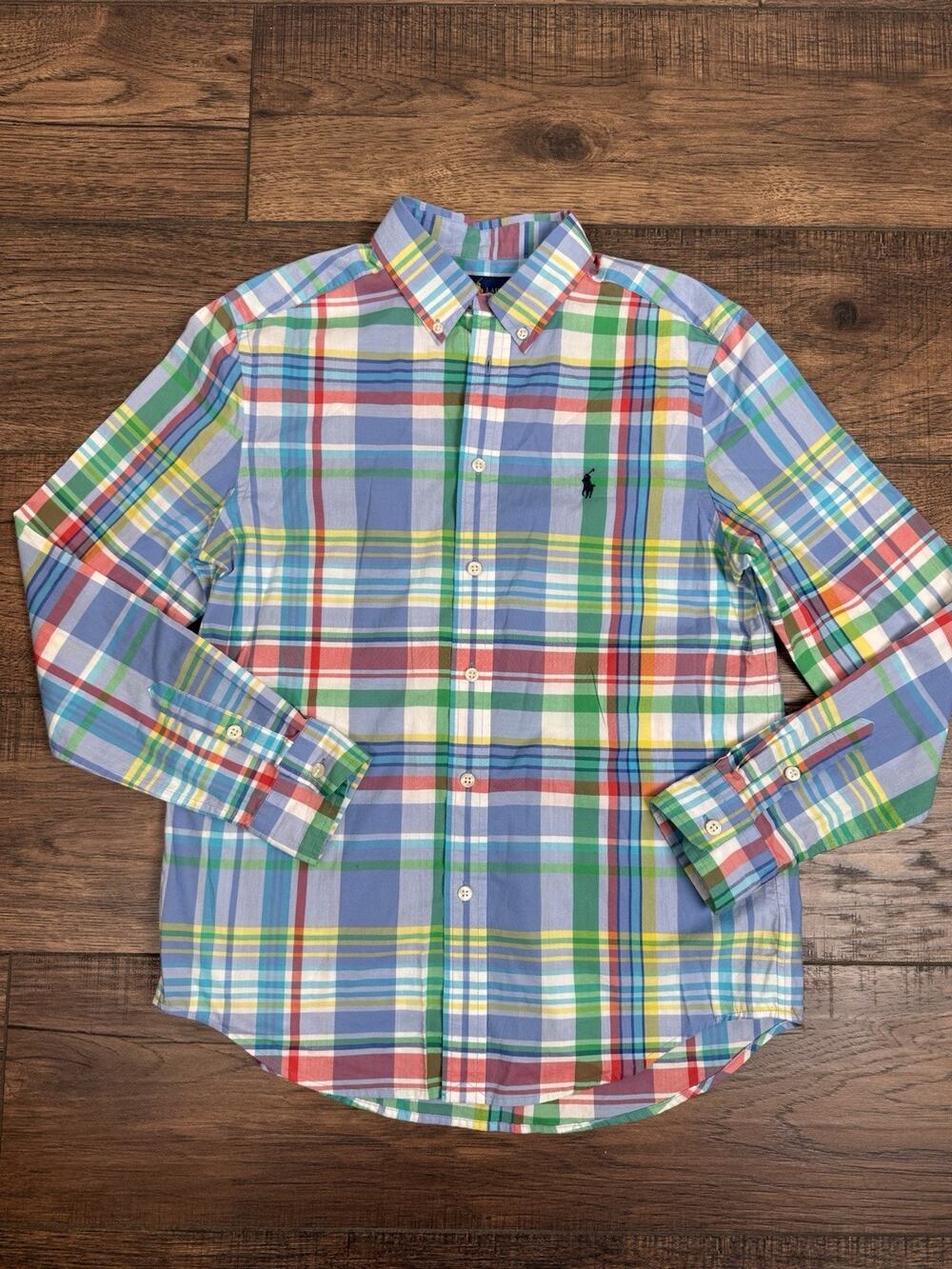 Polo Ralph Lauren Boys L 14-16 Multicolor Plaid Long Sleeve Button-Down Shirt